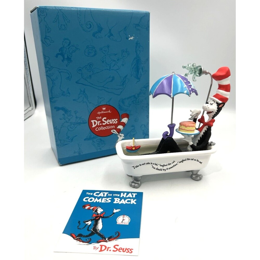 2001 Hallmark Dr Seuss Figurine Cat in the Hat Tub Ltd Ed #IE/1101 Visker Box